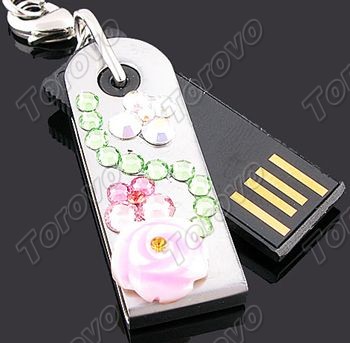 淡色水鉆玫瑰蝴蝶花U盤掛件